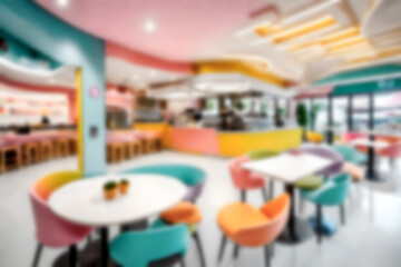 Abstract blurred background illustration. Charm interior of luxury modern design fast food Bakeries cafe coffee shop restaurant.