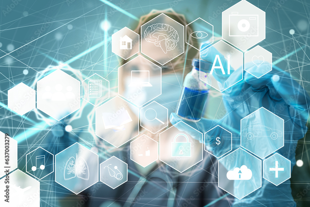 Poster ai, artificial intelligence, machine learning, neural networks and modern technologies concepts. iot