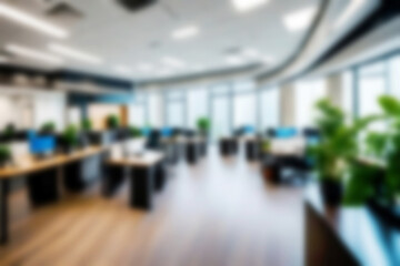 Fototapeta premium Abstract blurred illustration background. Defocus modern office meeting space room decoration interiors in business building tower.