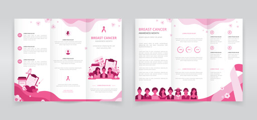 Young and middle aged women's health awareness or breast cancer awareness month trifold brochure, pamphlet, triptych leaflet or flyer template