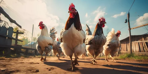 Fotobehang Chickens walk around the farm. © Vadim