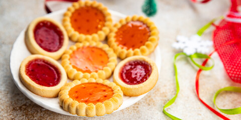 cookie christmas dessert sweet jelly filling cookies holiday christmas treat new year snack on the table copy space food background rustic top view