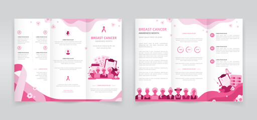 Senior women's health awareness or breast cancer awareness month trifold brochure, pamphlet, triptych leaflet or flyer template