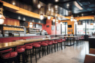 Abstract blurred background illustration. Charm interior of luxury modern design fast food Bakeries cafe coffee shop restaurant.