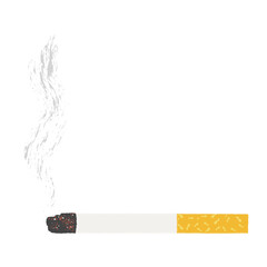 Lighted cigarette with smoke on white background. Anti-smoking . Harmful habit