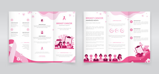 Trifold brochure, pamphlet, triptych leaflet or flyer template which shows the contribution of healthcare professionals in women's health issues such as breast cancer