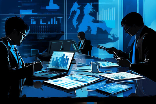 Economy growth financial data concept , Businessman pointing finger to growth success finance business chart and Analyzing sales data, Stock market, Strategy and planning generated by Ai 