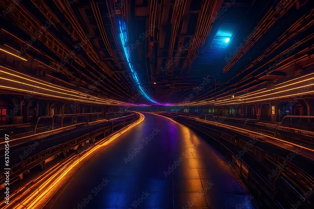 Poster visualize an underground city with moonlit street lamps and a labyrinth of enchanted tunnels - ai ge