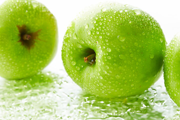 green apple with drops
