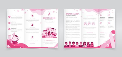 Trifold brochure, pamphlet, triptych leaflet or flyer template which shows the importance of early detection and proper treatments in women's health issues such as breast cancer 