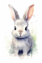Baby rabbit, watercolor. Bunny.