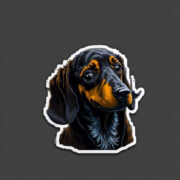 sticker cartoon cute dachshund gray background