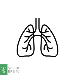 Lungs icon. Simple outline style. Human internal organ, lung, respiratory system, pulmonology concept. Thin line symbol. Vector illustration isolated on white background. EPS 10.