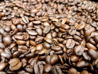 Closeup of coffee beans background.