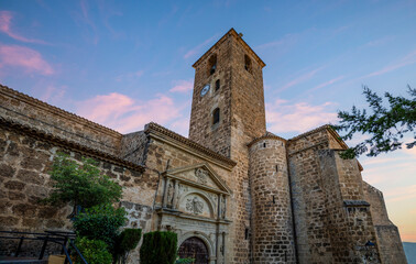 Fototapeta na wymiar Horizontal photo of the Church of the Assumption of Yeste, Albacete, Spain with evening light