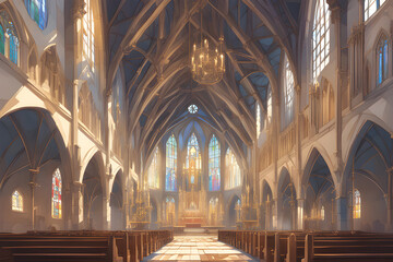 Obraz premium interior of the cathedral of st mary of the virgin. Generative AI