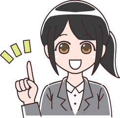 Fototapeta premium 人差し指を立ててポイントを説明するスーツの女性