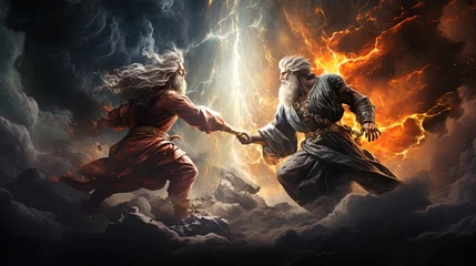 Fotobehang The battle or struggle between two powerfull gods. Generative AI. © HC FOTOSTUDIO