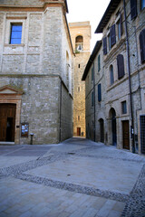 The deserted and quiet streets of the village at sunset, Gualdo Cattaneo, Perugia, Umbria, Italy