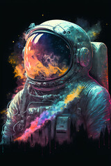 Obraz na płótnie Canvas Space, cosmonaut and galaxy illustration for poster. Astronauts wear full spacesuits for space operations. Generative AI