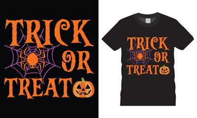 Trick or treat scary Halloween T-Shirt Design vector Graphic template.