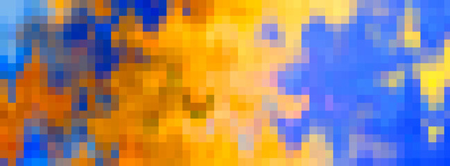 pixel mosaic tile. Yellow blue gradient background. Geometric pattern, texture background.