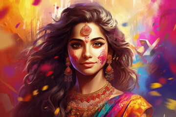 Vibrant Indian Holi Festival Celebration. Generative AI