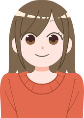 シンプルなロングヘアの女性アイコン　主線なし