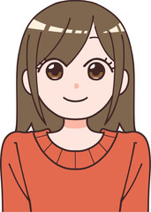 シンプルなロングヘアの女性アイコン　主線あり