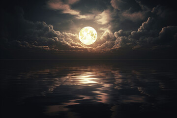 Dreamy Full Moon Reflection on Water. Generative AI