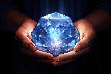 Hands Protecting a Precious Diamond. Generative AI