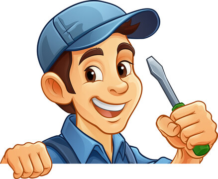 Electrician Handyman Screwdriver Cartoon Mascot