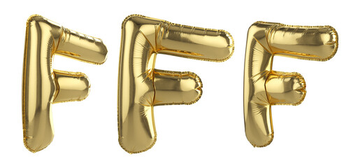Gold foil balloon letter F on transparent background. 3d render. © Boris