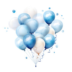 Blue balloons watercolor illustration isolated on transparent background