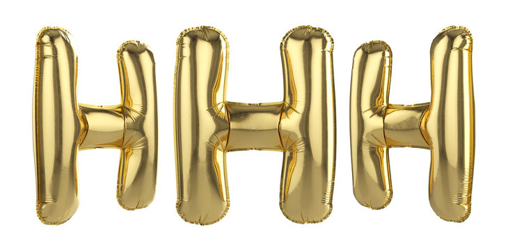 Gold foil balloon letter H on transparent background. 3d render.