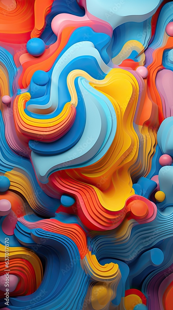 Wall mural 3d modern abstract multicolour saturated background consisting of layers and shapes