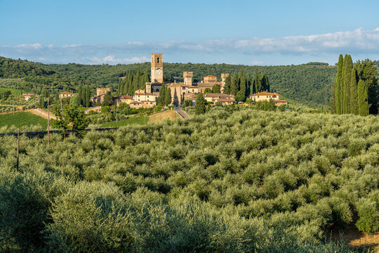The beautiful Badia a Passignano monastery in the Chianti region. Province of Florence, Tuscany, Italy.