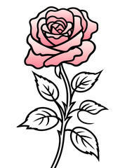 Black and White Tattoo Illustration of Rose Flower for Coloring Book