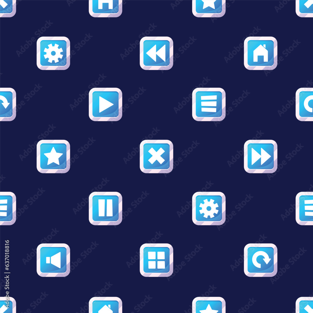 Poster seamless pattern featuring game menu buttons arranged in a repetitive design, creating a visually ap