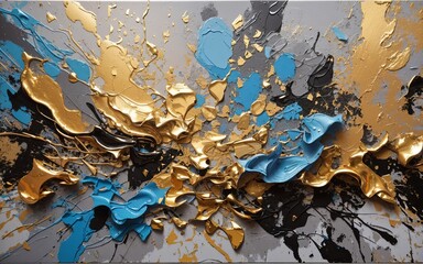 Splashes of bright paint on the canvas Gold black illustration ai generative 