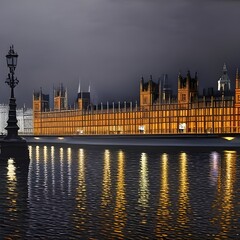 Fototapeta premium houses of parliament at night impressionist