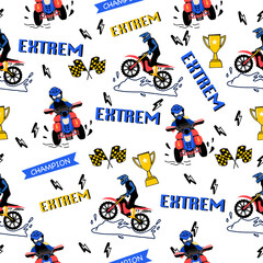 Motorbike dirt and ATV extreme cartoon pattern design .motorcycle and ATV  extreme pattern for kids clothing, printing, fabric ,cover.motorcycle extreme dirty seamless pattern.
