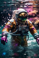 A person in a diving suit underwater