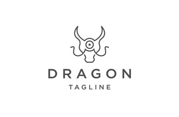 Dragon head with line art style logo design template flat vector