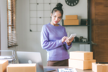 Portraits Starting a Small Business SME business owner, young asian entrepreneur woman working...