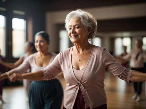 Older women dancing gracefully in a vibrant dance studio