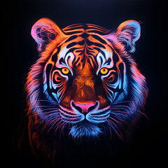 neon tiger against a dark background