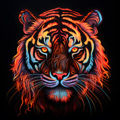 neon tiger against a dark background