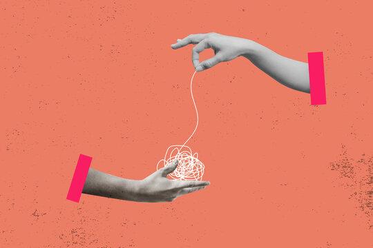 Hand untangle messy line or simplify problem. Simplify complex business idea