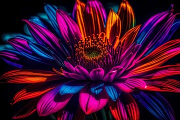 A technicolor flower with neon hues that seem to dance in the light - AI Generative